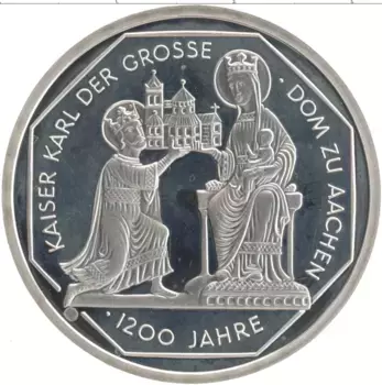 Монета 10 марок ФРГ 2000 года Серебро `1200 лет Собору в Аахене`` (G)`
