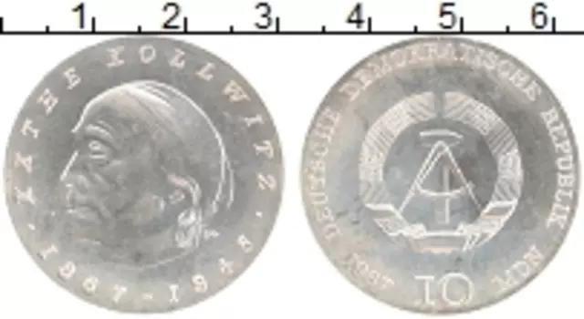Монета 10 марок ГДР 1967 года Серебро 100 лет со дня рождения Кэте Кольвиц