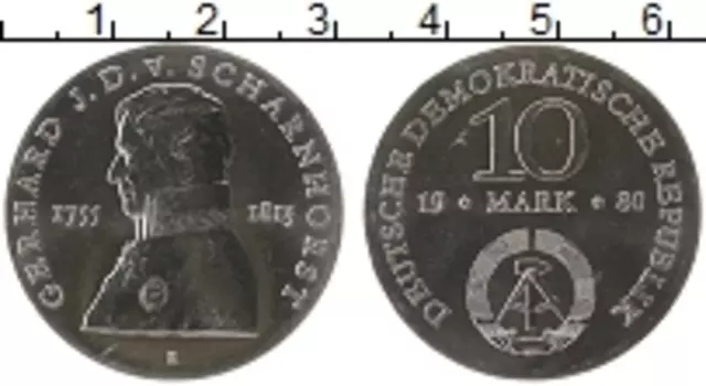 Монета 10 марок ГДР 1980 года Серебро Герхард Шарнхорнст