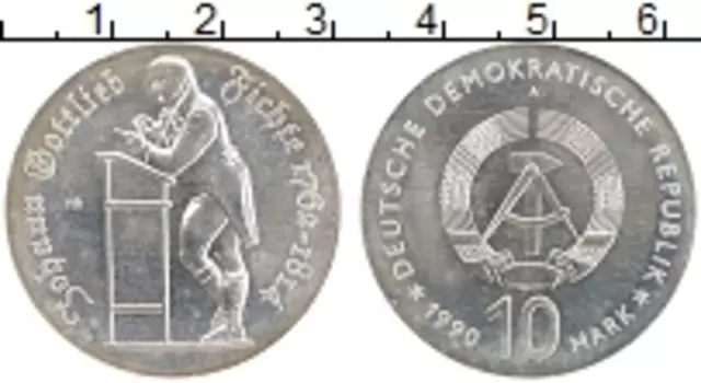 Монета 10 марок ГДР 1990 года Серебро А