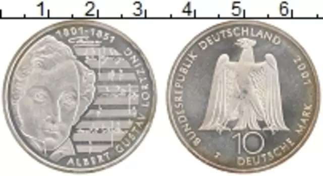 Монета 10 марок Германии 2001 года Серебро J 200-летие Альберта Густава Лортцинга