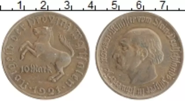 Монета 10 марок Вестфалии 1921 года Бронза Министр фон Штейн