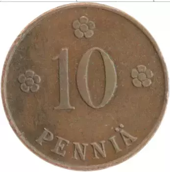 Монета 10 пенни Финляндии 1921 года Медь Герб