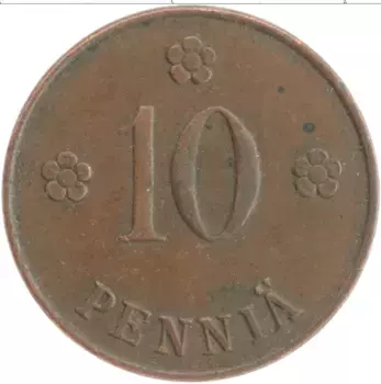 Монета 10 пенни Финляндии 1922 года Медь Герб