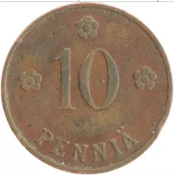 Монета 10 пенни Финляндии 1924 года Медь Герб
