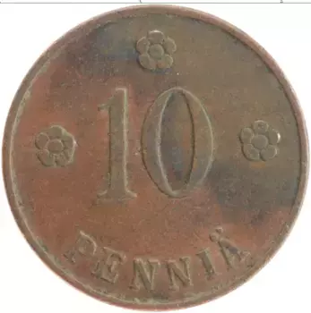 Монета 10 пенни Финляндии 1926 года Медь Герб
