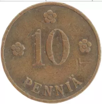 Монета 10 пенни Финляндии 1928 года Медь