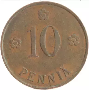 Монета 10 пенни Финляндии 1929 года Медь Герб