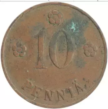 Монета 10 пенни Финляндии 1929 года Медь
