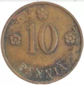 Монета 10 пенни Финляндии 1931 года Медь