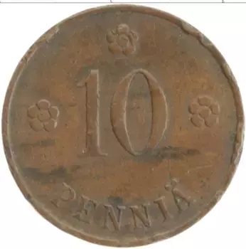 Монета 10 пенни Финляндии 1934 года Медь