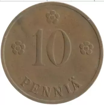 Монета 10 пенни Финляндии 1934 года Медь
