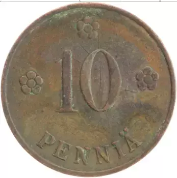 Монета 10 пенни Финляндии 1936 года Медь Герб