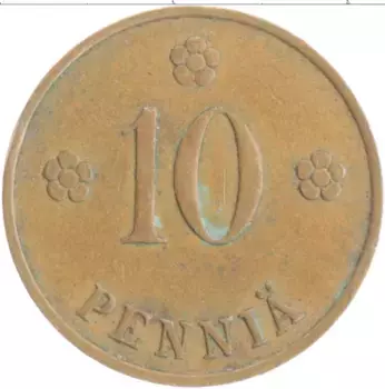 Монета 10 пенни Финляндии 1936 года Медь