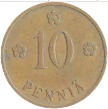 Монета 10 пенни Финляндии 1936 года Медь