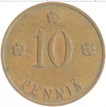 Монета 10 пенни Финляндии 1936 года Медь