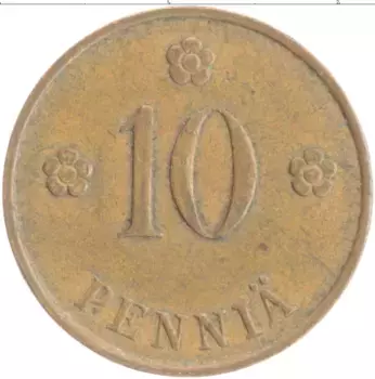 Монета 10 пенни Финляндии 1936 года Медь