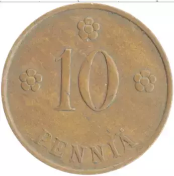 Монета 10 пенни Финляндии 1937 года Медь