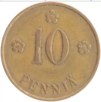 Монета 10 пенни Финляндии 1937 года Медь