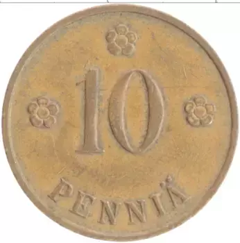 Монета 10 пенни Финляндии 1937 года Медь