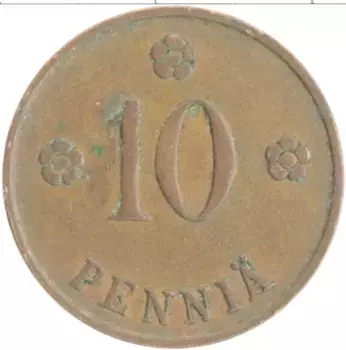 Монета 10 пенни Финляндии 1937 года Медь