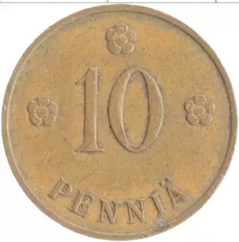 Монета 10 пенни Финляндии 1938 года Медь