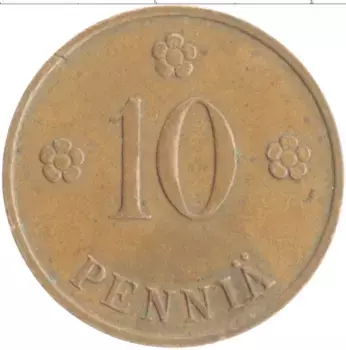 Монета 10 пенни Финляндии 1938 года Медь