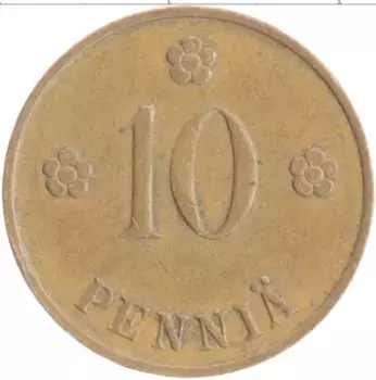 Монета 10 пенни Финляндии 1938 года Медь