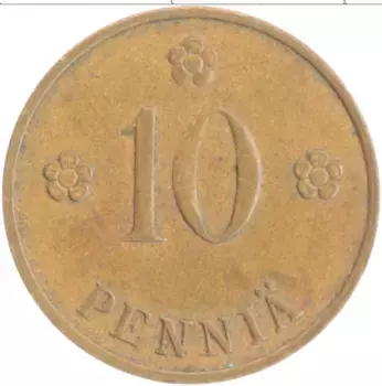 Монета 10 пенни Финляндии 1939 года Медь