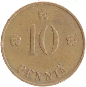 Монета 10 пенни Финляндии 1939 года Медь