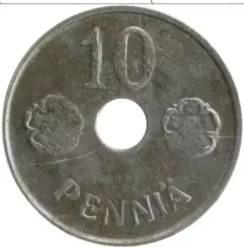 Монета 10 пенни Финляндии 1943 года Железо