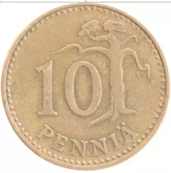 Монета 10 пенни Финляндии 1963 года Бронза