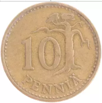 Монета 10 пенни Финляндии 1963 года Бронза