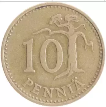Монета 10 пенни Финляндии 1963 года Бронза