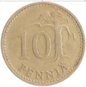 Монета 10 пенни Финляндии 1963 года Бронза