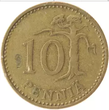 Монета 10 пенни Финляндии 1963 года Латунь