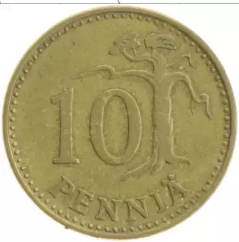 Монета 10 пенни Финляндии 1963 года Латунь