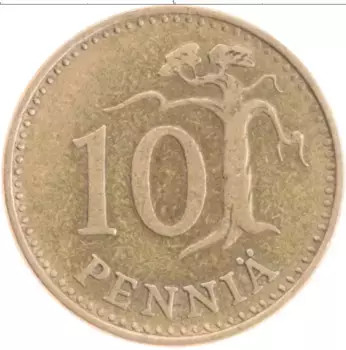 Монета 10 пенни Финляндии 1965 года Бронза