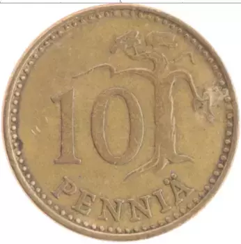 Монета 10 пенни Финляндии 1971 года Бронза