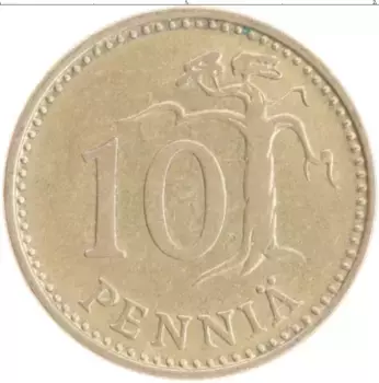 Монета 10 пенни Финляндии 1972 года Бронза