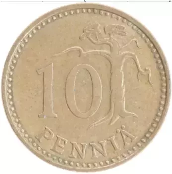 Монета 10 пенни Финляндии 1972 года Бронза