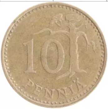 Монета 10 пенни Финляндии 1972 года Бронза