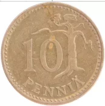 Монета 10 пенни Финляндии 1978 года Бронза