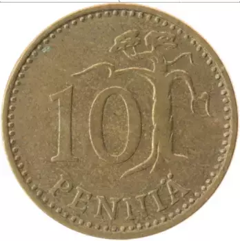 Монета 10 пенни Финляндии 1979 года Латунь