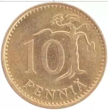 Монета 10 пенни Финляндии 1980 года Бронза