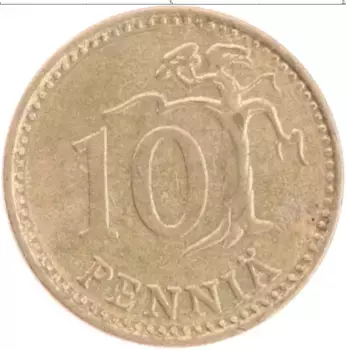Монета 10 пенни Финляндии 1980 года Бронза