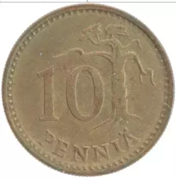 Монета 10 пенни Финляндии 1980 года Латунь