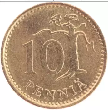 Монета 10 пенни Финляндии 1981 года Латунь