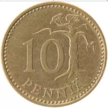 Монета 10 пенни Финляндии 1982 года Латунь