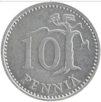 Монета 10 пенни Финляндии 1988 года Алюминий